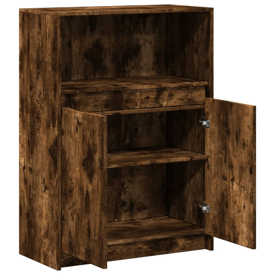 Dressoir met LED 72x34x100 cm bewerkt hout gerookt eikenkleurig