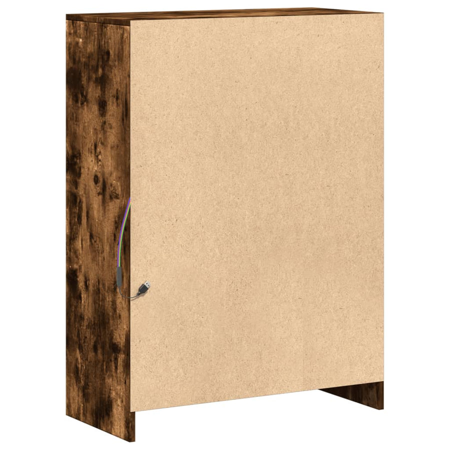 Dressoir met LED 72x34x100 cm bewerkt hout gerookt eikenkleurig