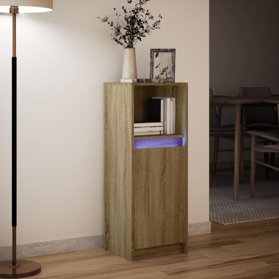 Dressoir met LED 38x34x100 cm bewerkt hout sonoma eikenkleurig