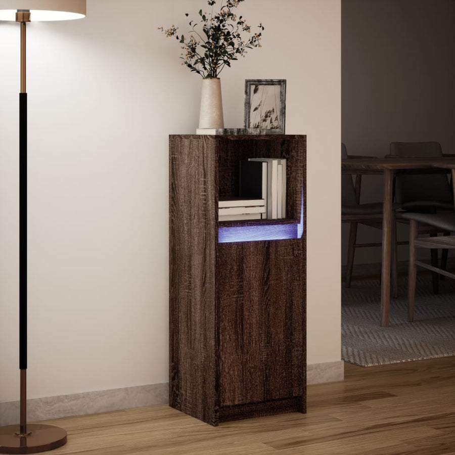 Dressoir met LED 38x34x100 cm bewerkt hout bruin eikenkleur