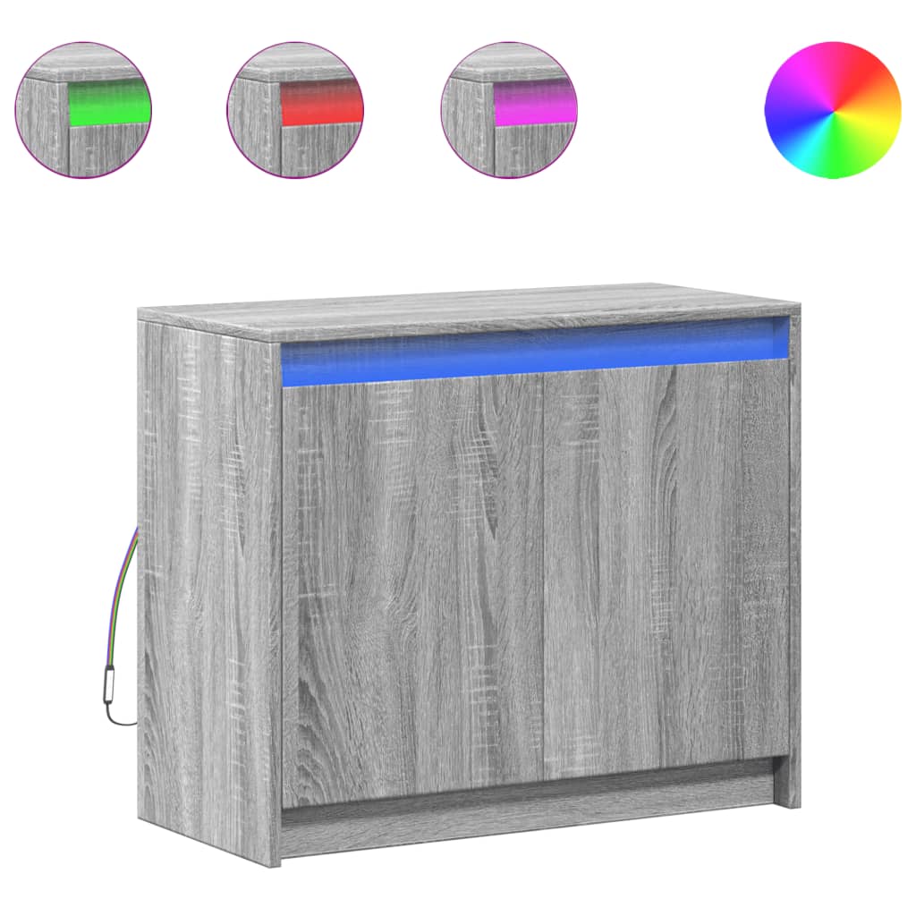 Dressoir met LED 72x34x61 cm bewerkt hout grijs sonoma eiken