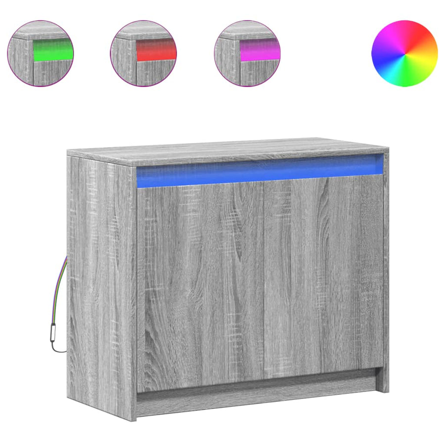 Dressoir met LED 72x34x61 cm bewerkt hout grijs sonoma eiken
