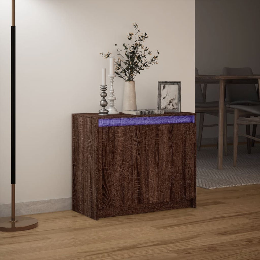 Dressoir met LED 72x34x61 cm bewerkt hout bruin eikenkleur