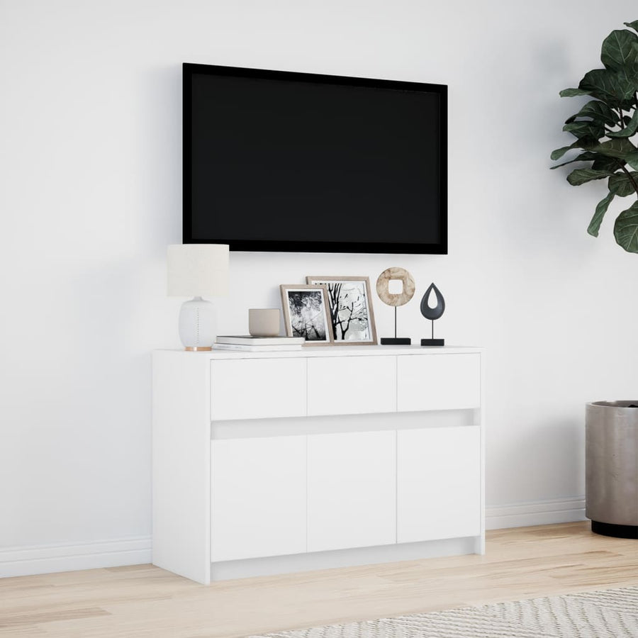 Tv-meubel met LED 91x34x61 cm bewerkt hout wit