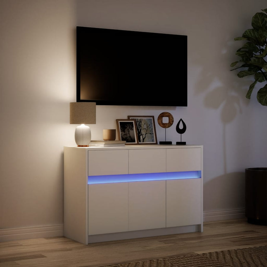 Tv-meubel met LED 91x34x61 cm bewerkt hout wit