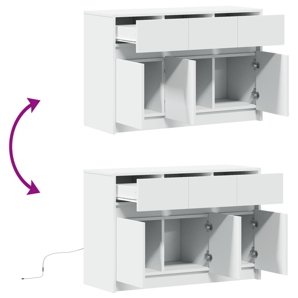 Tv-meubel met LED 91x34x61 cm bewerkt hout wit