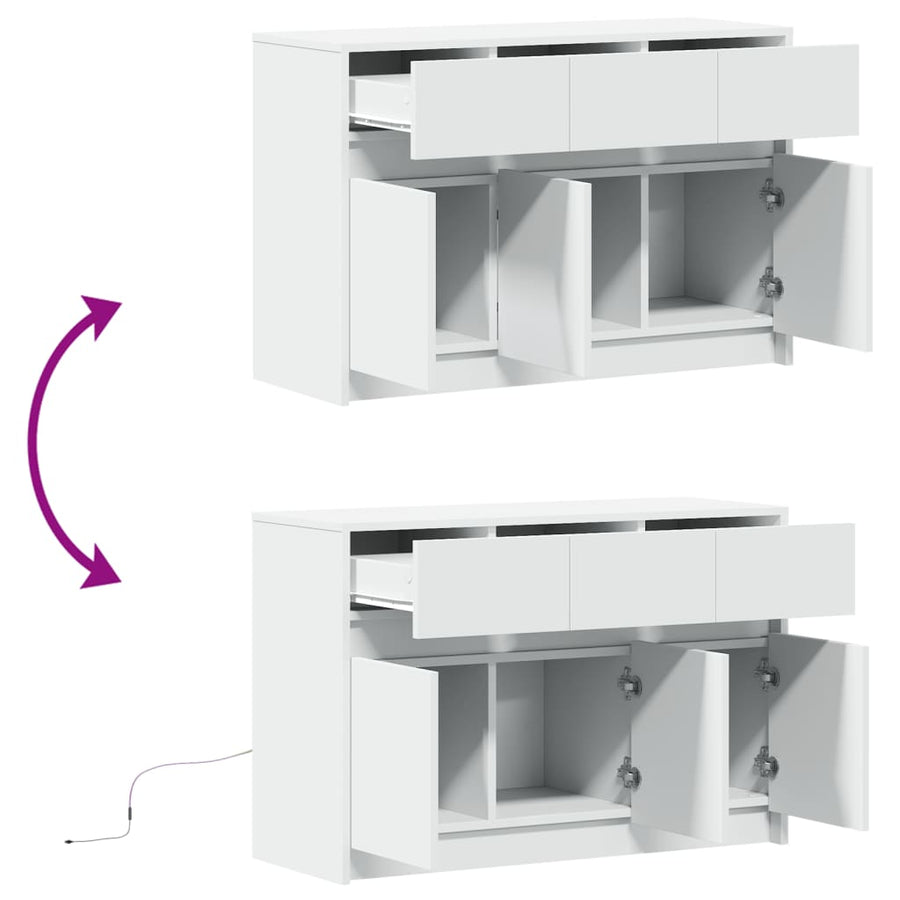 Tv-meubel met LED 91x34x61 cm bewerkt hout wit