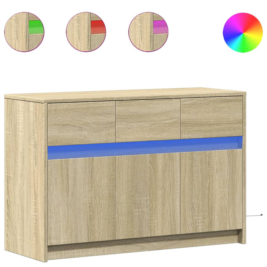 Tv-meubel met LED 91x34x61 cm bewerkt hout sonoma eikenkleurig