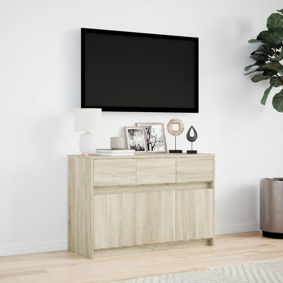 Tv-meubel met LED 91x34x61 cm bewerkt hout sonoma eikenkleurig