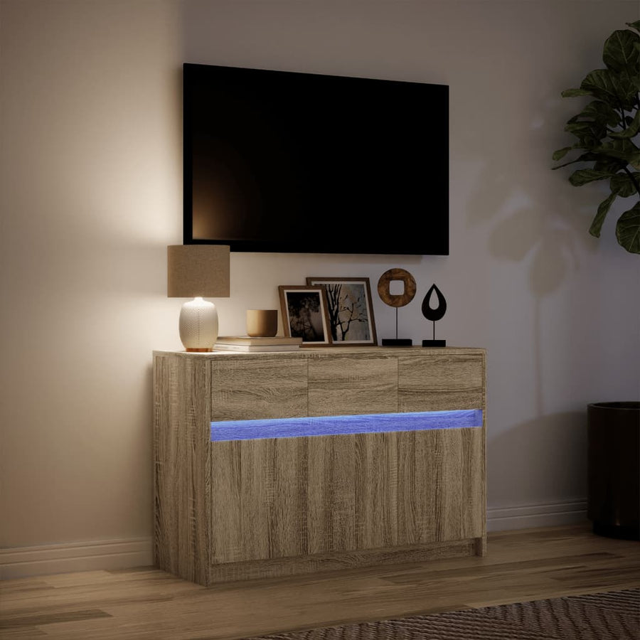 Tv-meubel met LED 91x34x61 cm bewerkt hout sonoma eikenkleurig