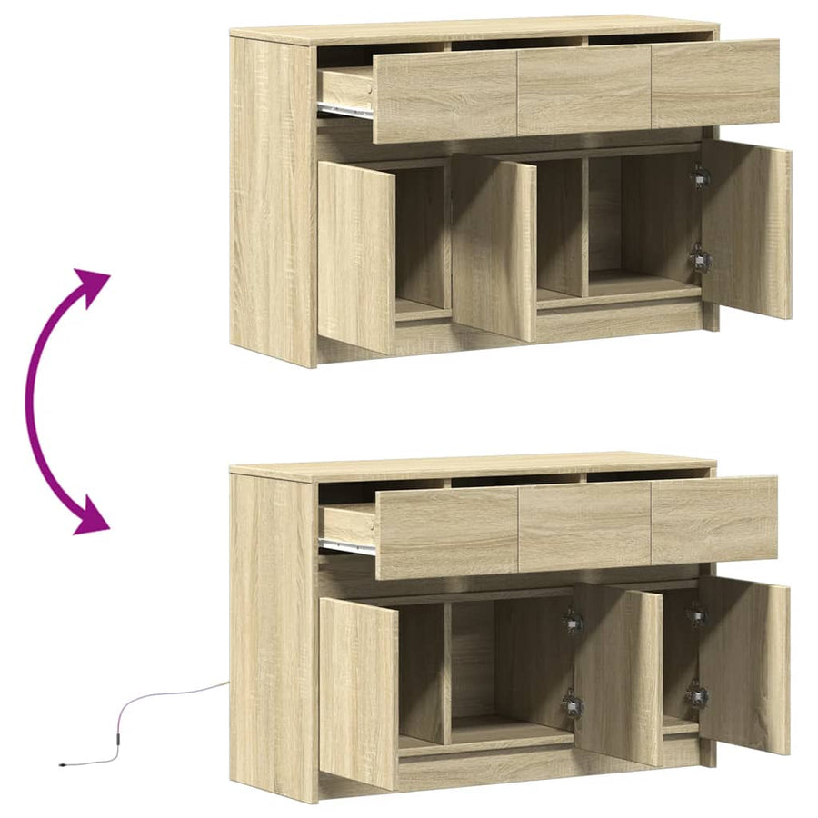 Tv-meubel met LED 91x34x61 cm bewerkt hout sonoma eikenkleurig