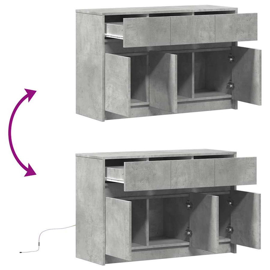 Tv-Meubel Met Led 91X34X61 Cm Bewerkt Hout Betongrijs