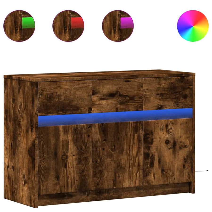Tv-meubel met LED 91x34x61 cm bewerkt hout gerookt eikenkleur
