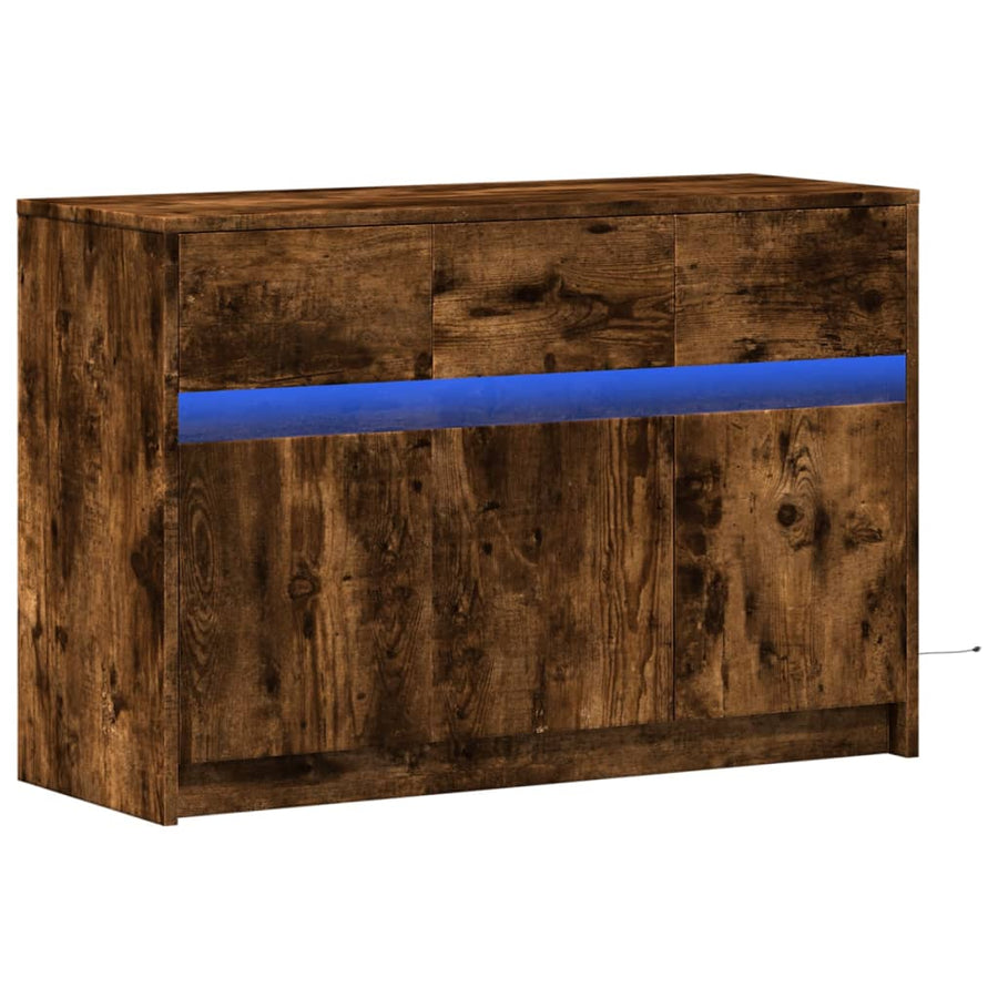 Tv-meubel met LED 91x34x61 cm bewerkt hout gerookt eikenkleur