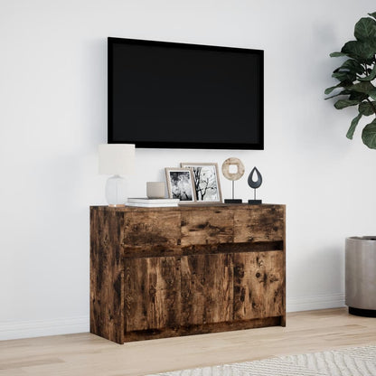 Tv-meubel met LED 91x34x61 cm bewerkt hout gerookt eikenkleur