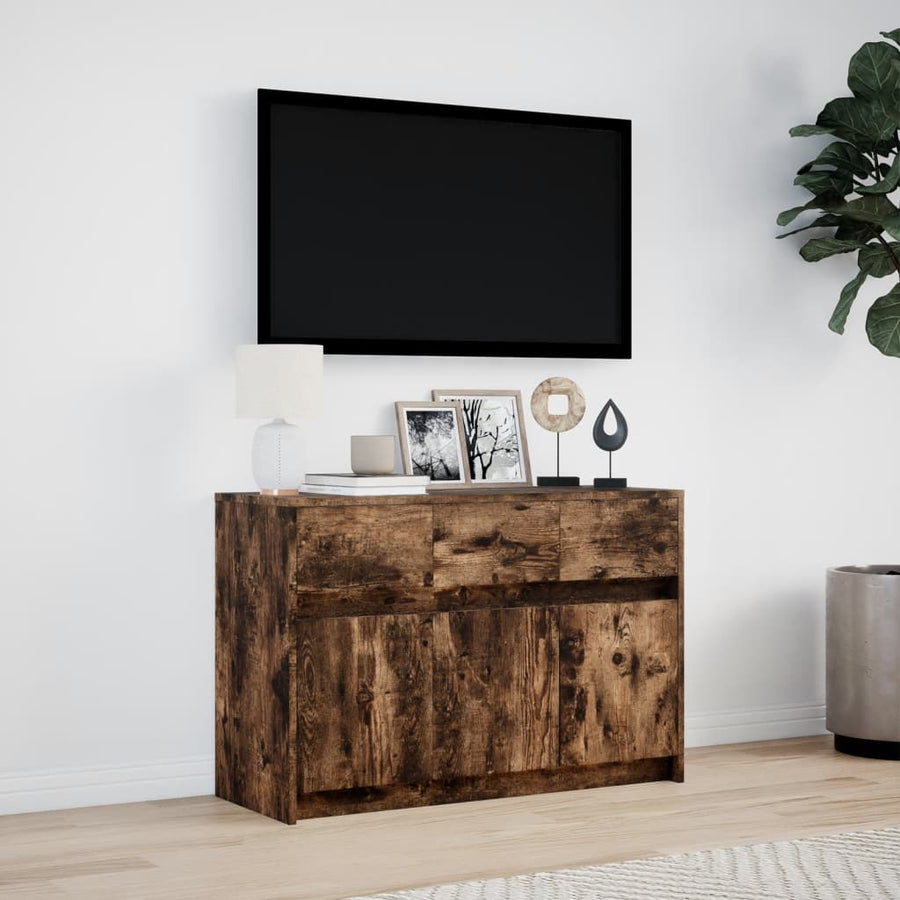 Tv-meubel met LED 91x34x61 cm bewerkt hout gerookt eikenkleur