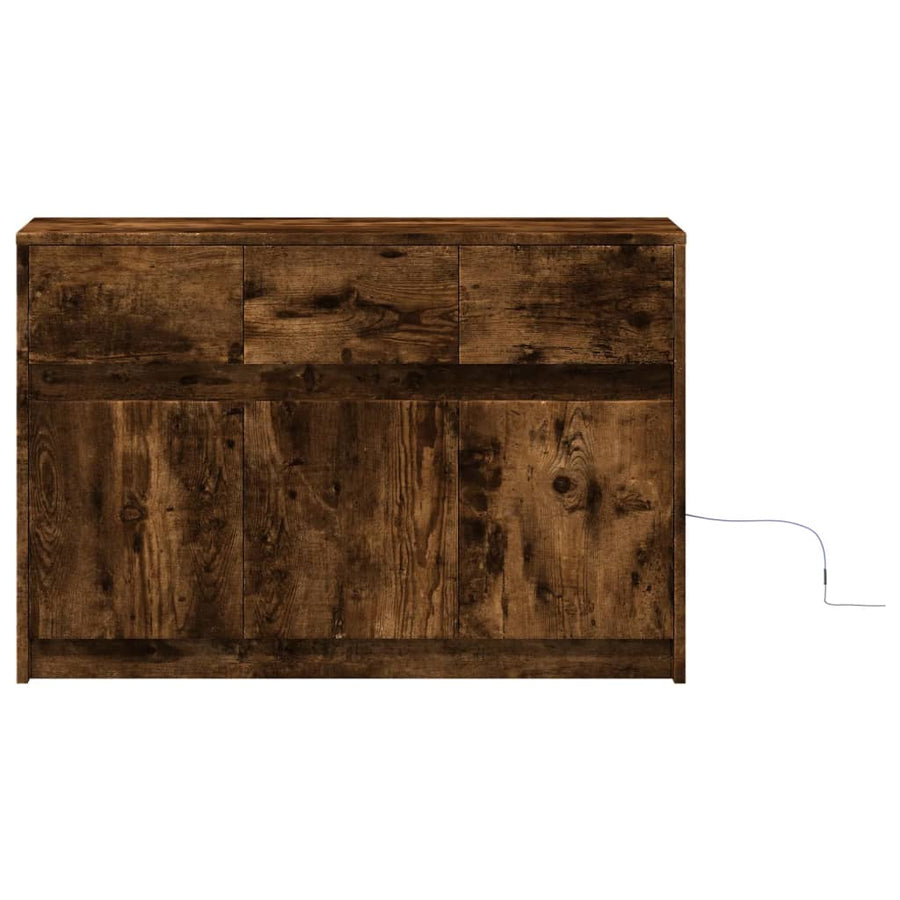 Tv-meubel met LED 91x34x61 cm bewerkt hout gerookt eikenkleur