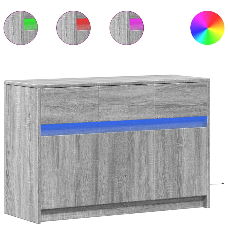 Tv-meubel met LED 91x34x61 cm bewerkt hout grijs sonoma eiken