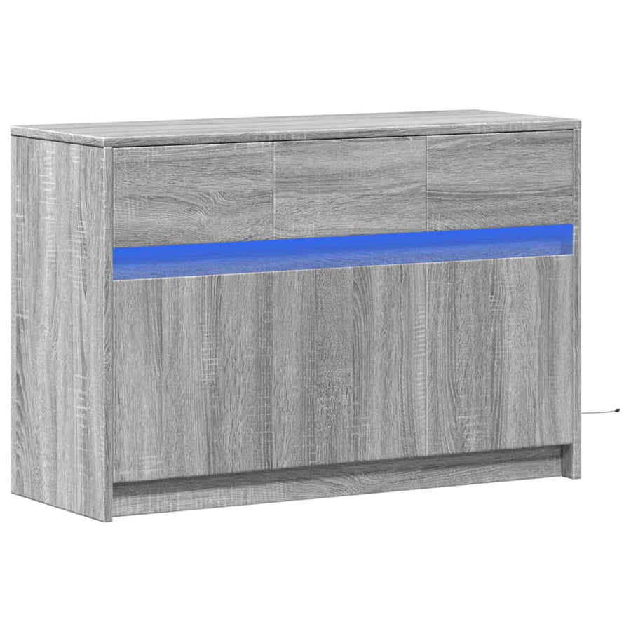 Tv-meubel met LED 91x34x61 cm bewerkt hout grijs sonoma eiken