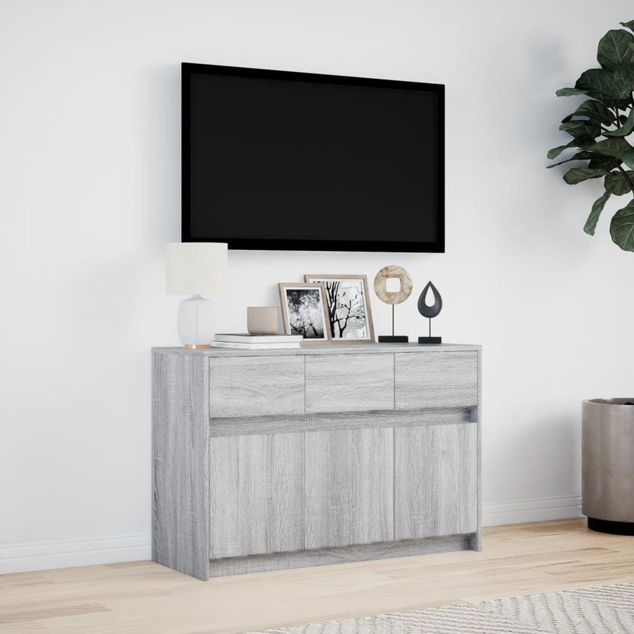 Tv-meubel met LED 91x34x61 cm bewerkt hout grijs sonoma eiken