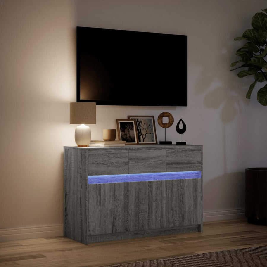 Tv-meubel met LED 91x34x61 cm bewerkt hout grijs sonoma eiken