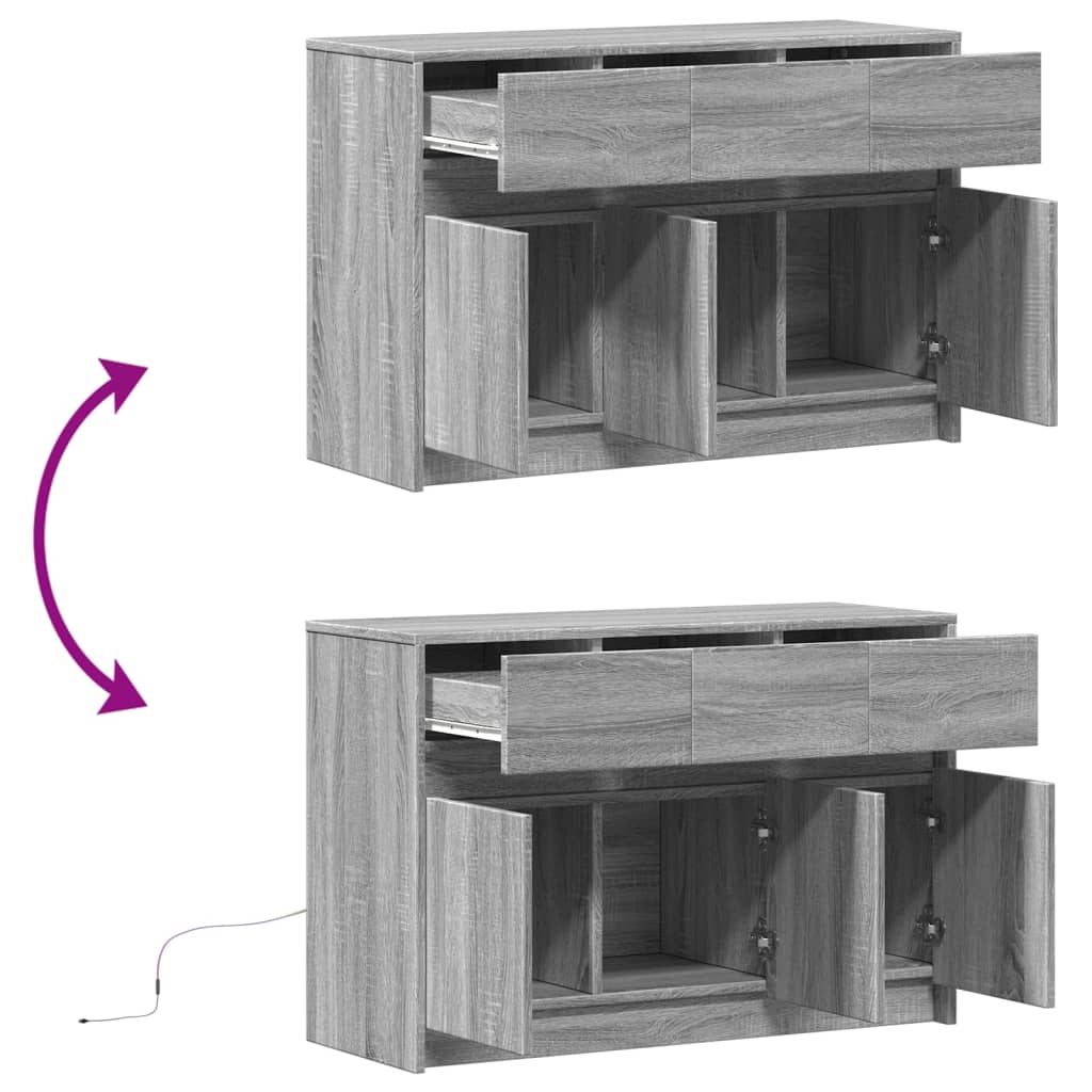 Tv-meubel met LED 91x34x61 cm bewerkt hout grijs sonoma eiken