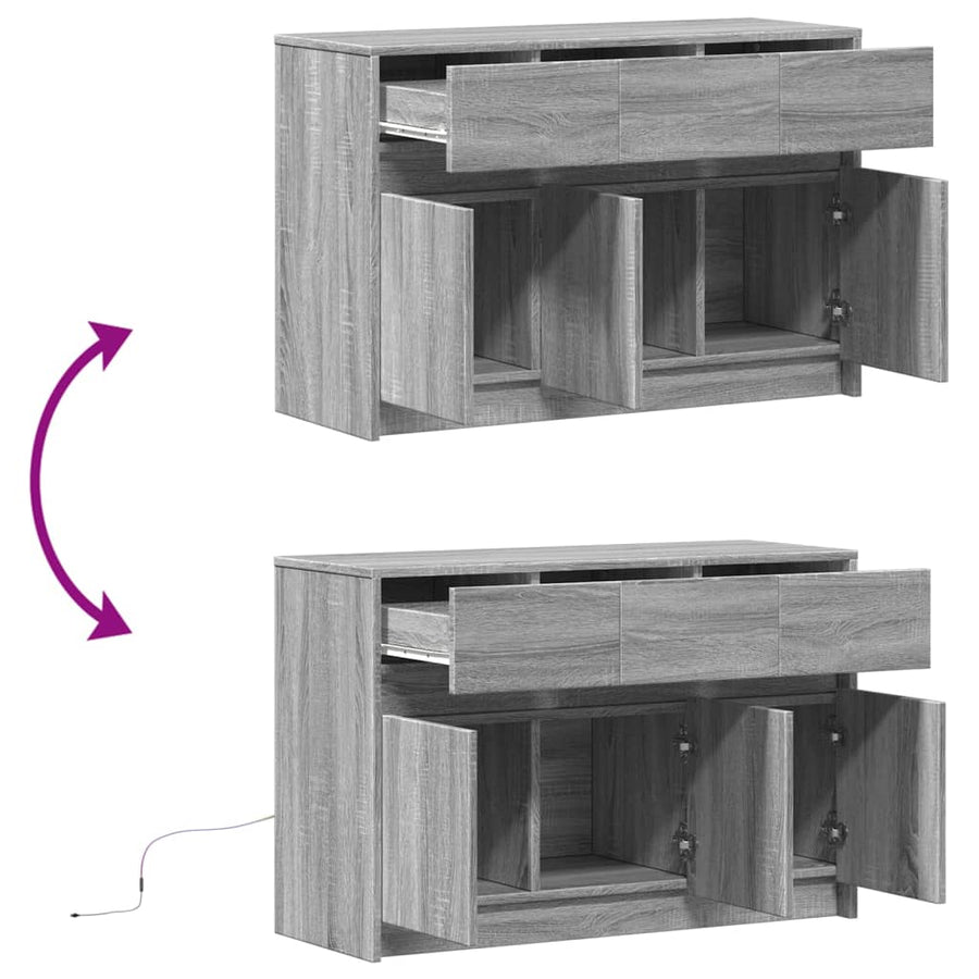 Tv-meubel met LED 91x34x61 cm bewerkt hout grijs sonoma eiken