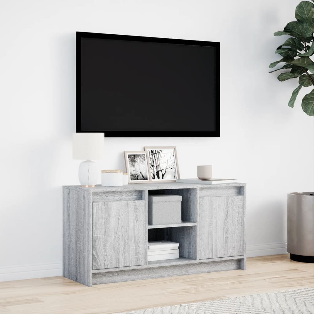 Tv-Meubel Met Led 100X34X50 Cm Bewerkt Hout Eiken 100 cm Grijs sonoma