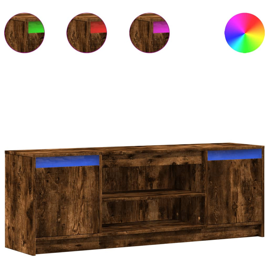 Tv-meubel met LED 139,5x34x50 cm bewerkt hout gerookt eiken