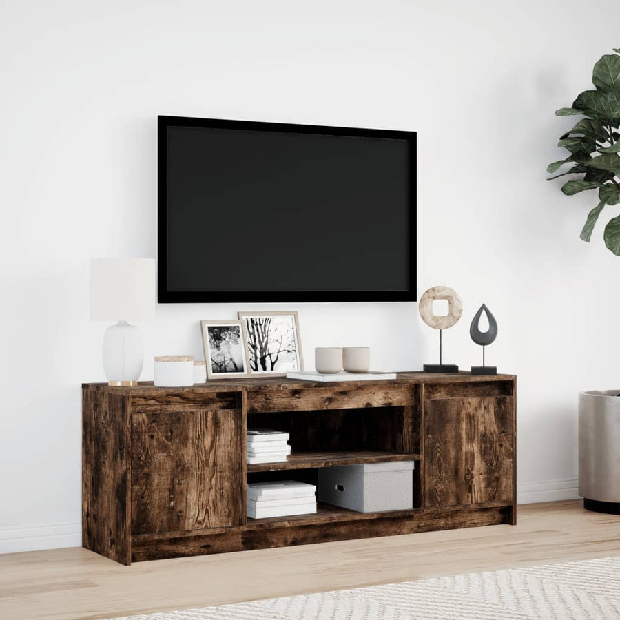 Tv-meubel met LED 139,5x34x50 cm bewerkt hout gerookt eiken