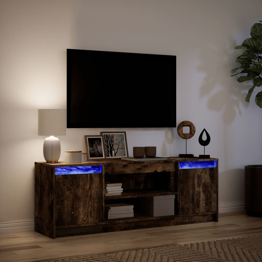 Tv-meubel met LED 139,5x34x50 cm bewerkt hout gerookt eiken