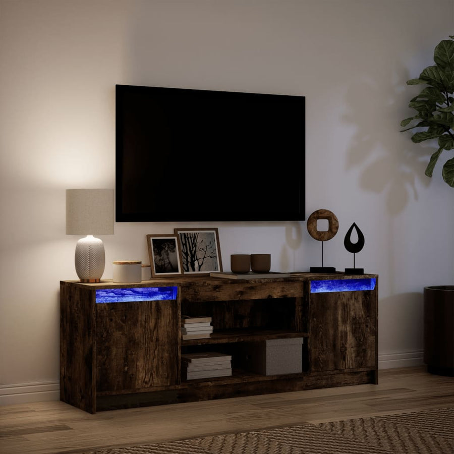 Tv-meubel met LED 139,5x34x50 cm bewerkt hout gerookt eiken