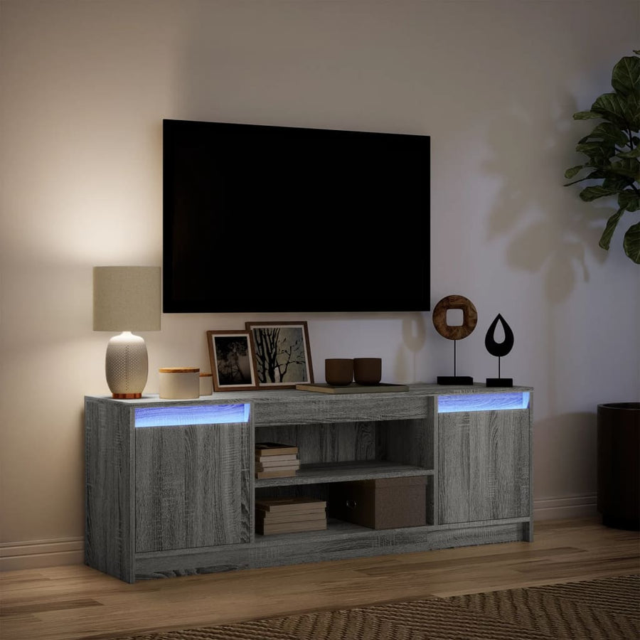 Tv-meubel met LED 139,5x34x50 cm bewerkt hout grijs sonoma