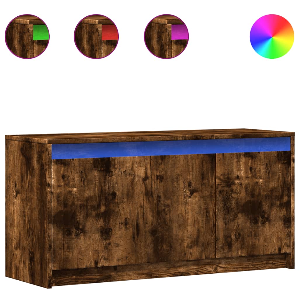 Tv-meubel met LED 100x34x50 cm bewerkt hout gerookt eikenkleur