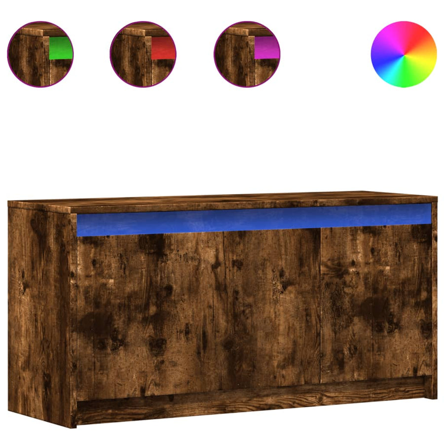 Tv-meubel met LED 100x34x50 cm bewerkt hout gerookt eikenkleur