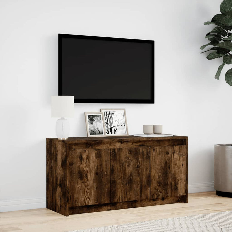 Tv-meubel met LED 100x34x50 cm bewerkt hout gerookt eikenkleur