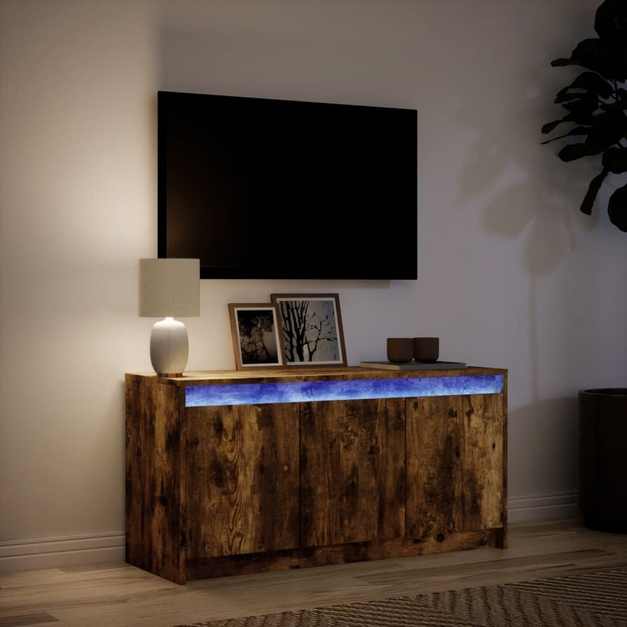 Tv-meubel met LED 100x34x50 cm bewerkt hout gerookt eikenkleur