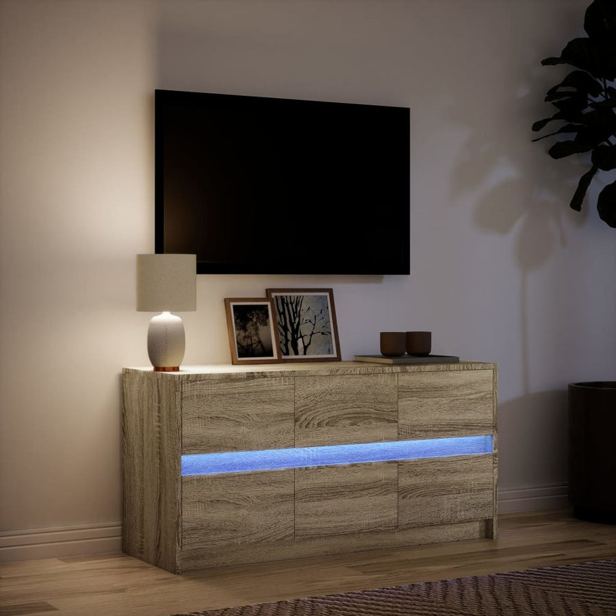 Tv-meubel met LED 100x34x50 cm bewerkt hout sonoma eikenkleurig