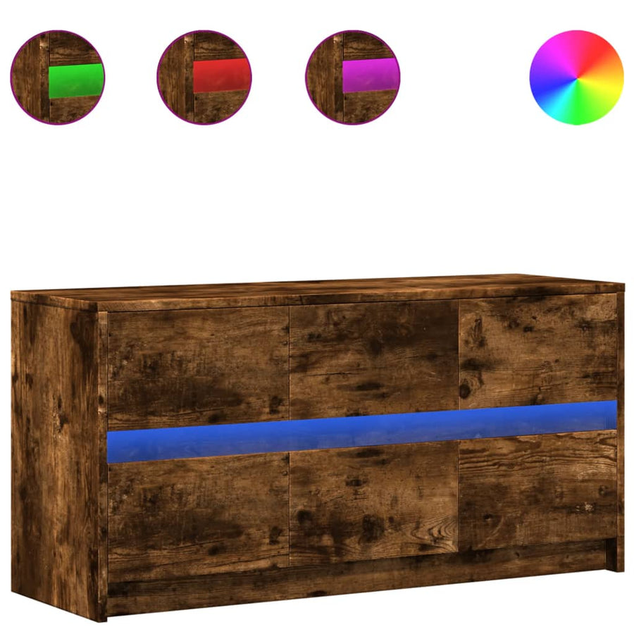Tv-meubel met LED 100x34x50 cm bewerkt hout gerookt eikenkleur
