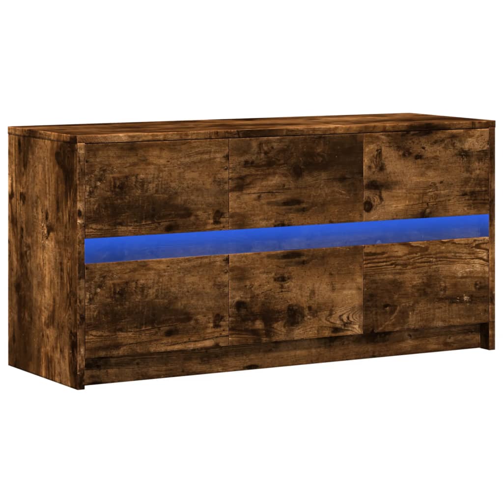 Tv-meubel met LED 100x34x50 cm bewerkt hout gerookt eikenkleur