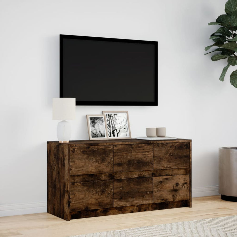 Tv-meubel met LED 100x34x50 cm bewerkt hout gerookt eikenkleur