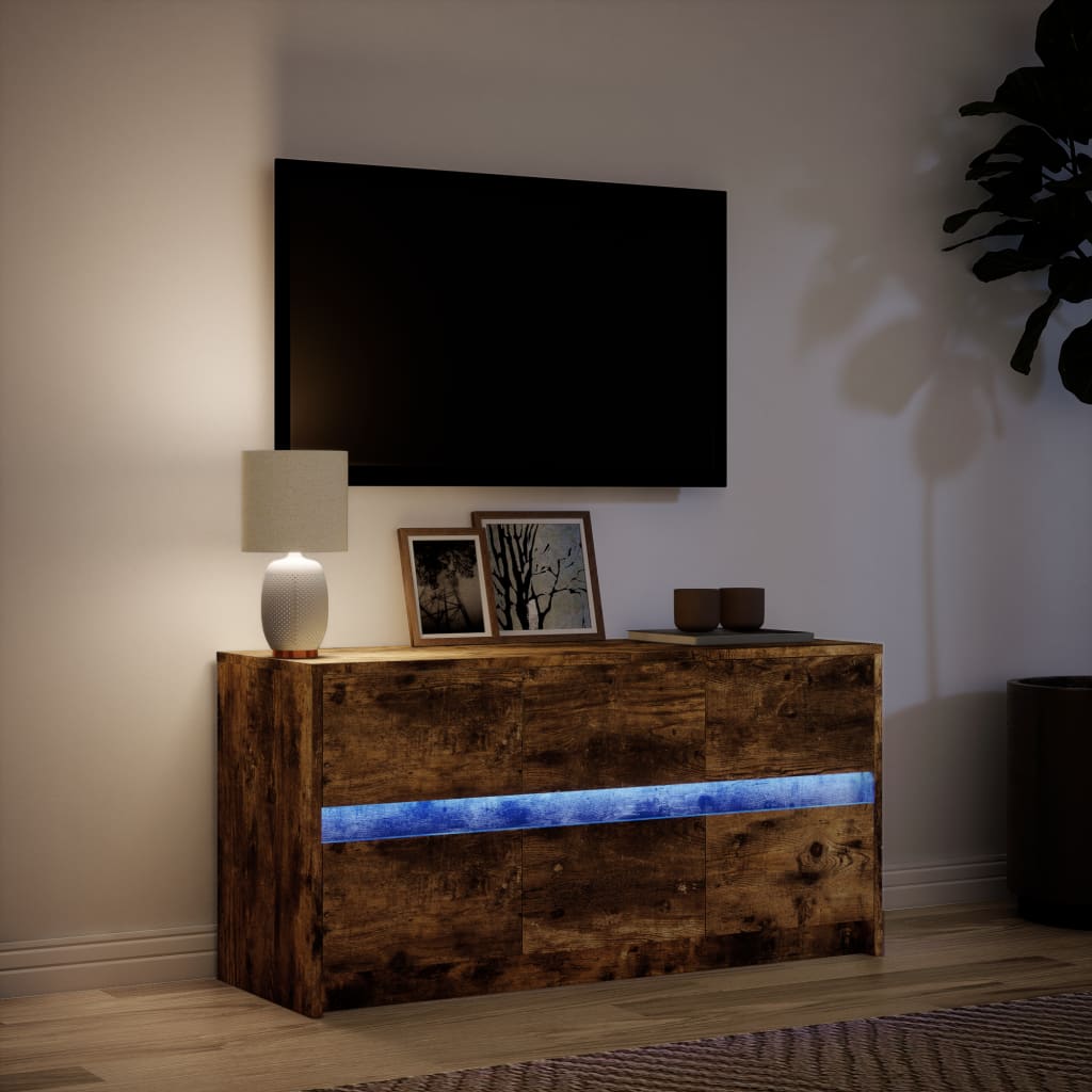Tv-meubel met LED 100x34x50 cm bewerkt hout gerookt eikenkleur