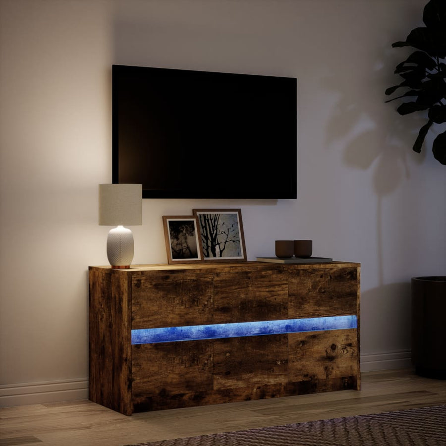 Tv-meubel met LED 100x34x50 cm bewerkt hout gerookt eikenkleur