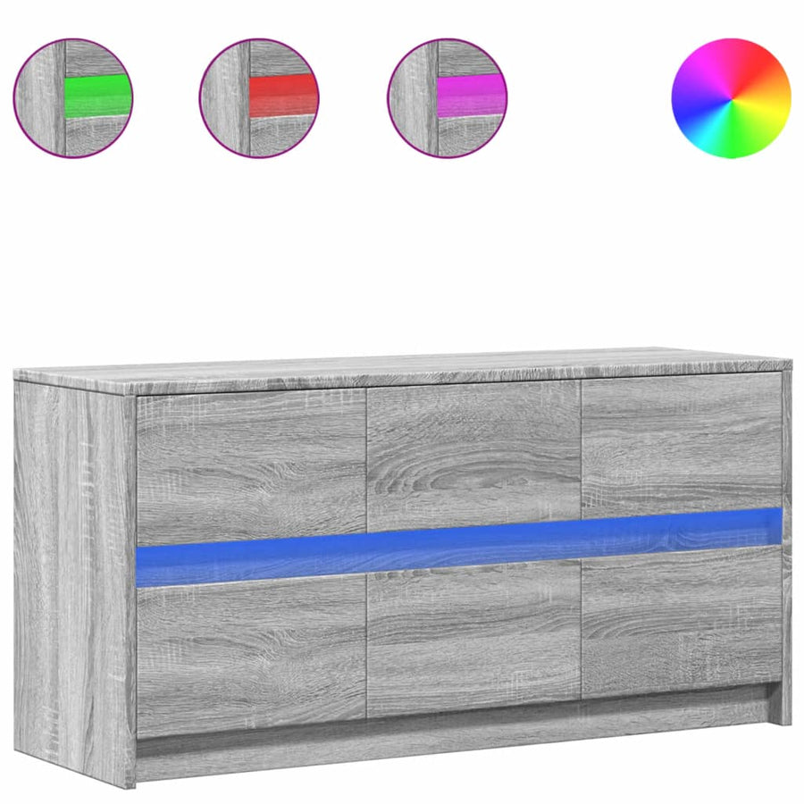 Tv-meubel met LED 100x34x50 cm bewerkt hout grijs sonoma eiken