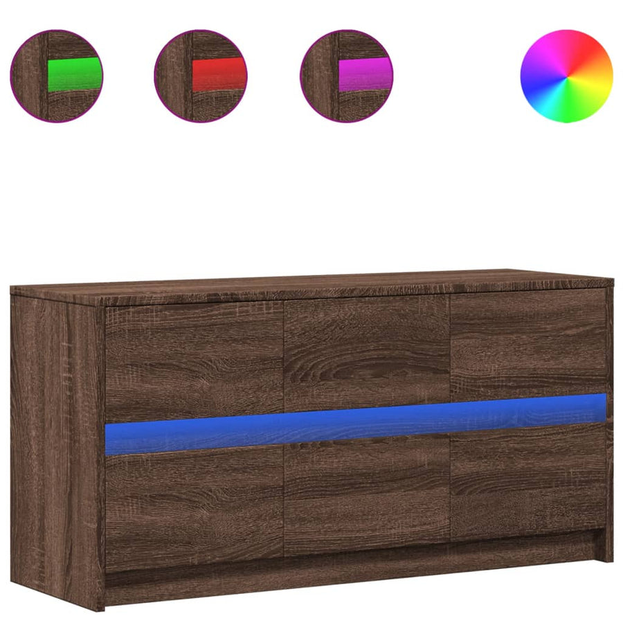 Tv-meubel met LED 100x34x50 cm bewerkt hout bruin eikenkleurig