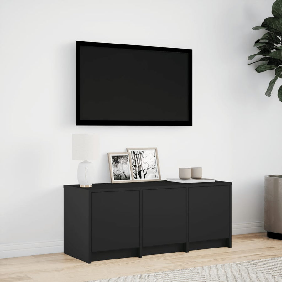 Tv-meubel met LED 97x34x40 cm bewerkt hout zwart