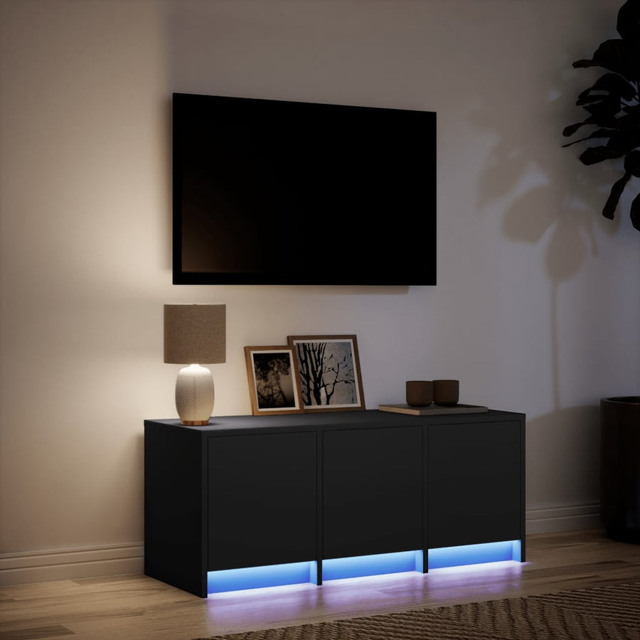Tv-meubel met LED 97x34x40 cm bewerkt hout zwart