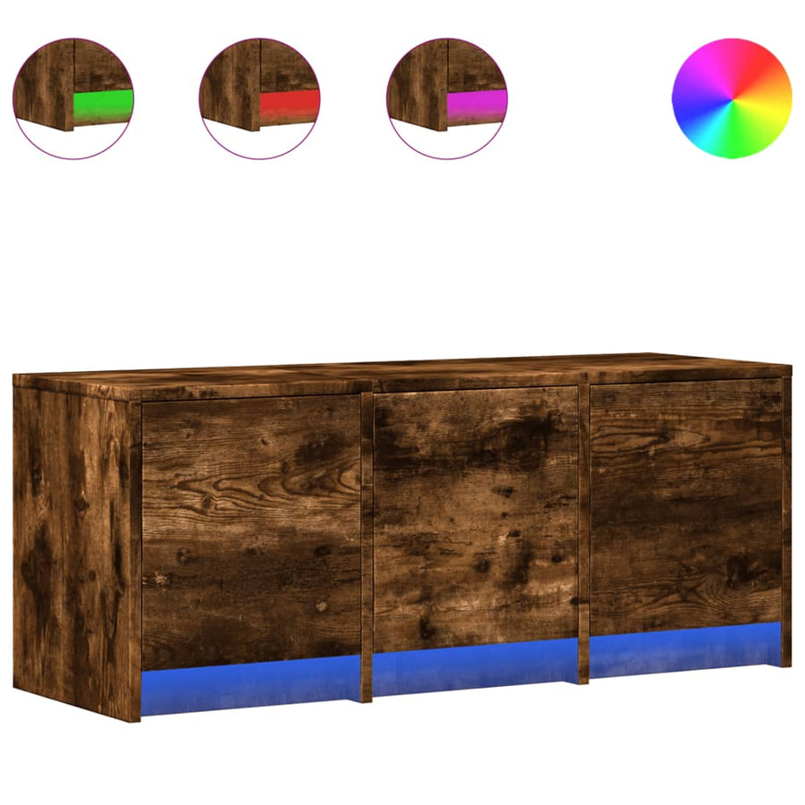 Tv-meubel met LED 97x34x40 cm bewerkt hout gerookt eikenkleur