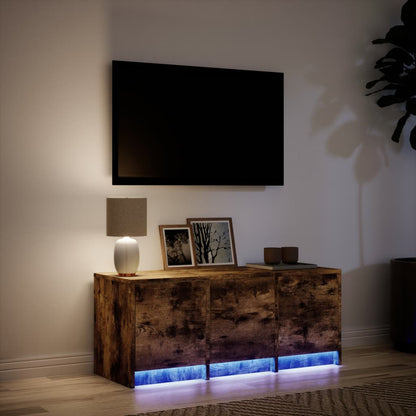 Tv-meubel met LED 97x34x40 cm bewerkt hout gerookt eikenkleur