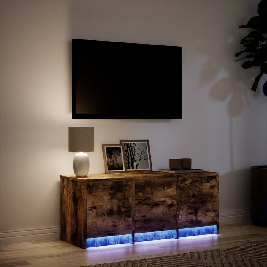 Tv-meubel met LED 97x34x40 cm bewerkt hout gerookt eikenkleur